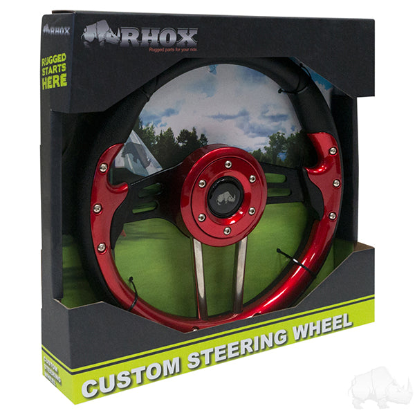 RHOX Steering Wheel, Aviator 4 Red Grip/Black Spokes 13" Diameter