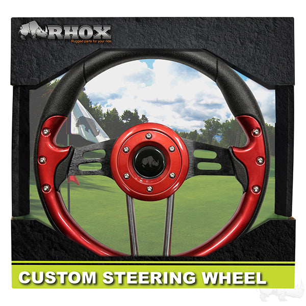 RHOX Steering Wheel, Aviator 4 Red Grip/Black Spokes 13" Diameter