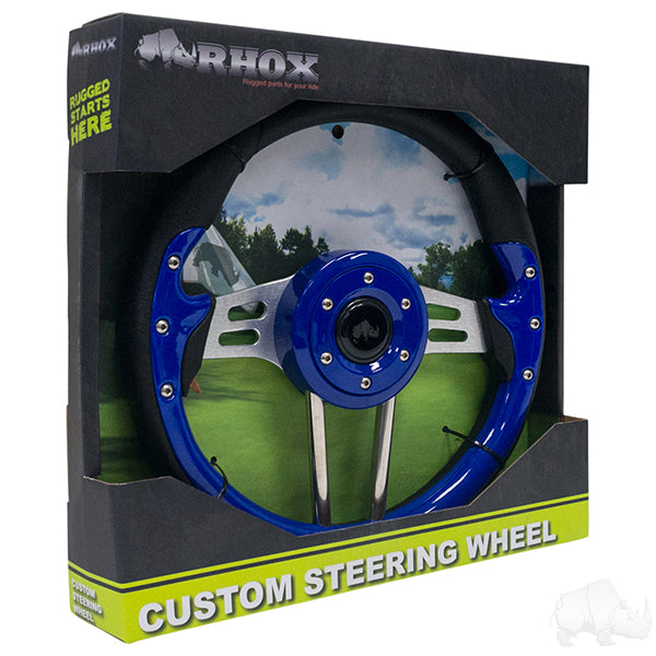 RHOX Steering Wheel, Aviator 4 Blue Grip/Brushed Aluminum Spokes 13" Diameter