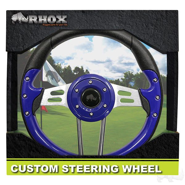 RHOX Steering Wheel, Aviator 4 Blue Grip/Brushed Aluminum Spokes 13" Diameter