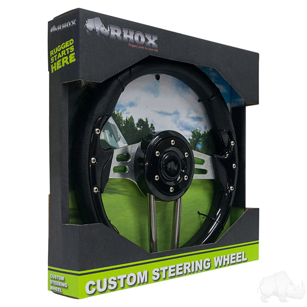 RHOX Steering Wheel, Aviator 4 Black Grip/Brushed Aluminum Spokes 13" Diameter