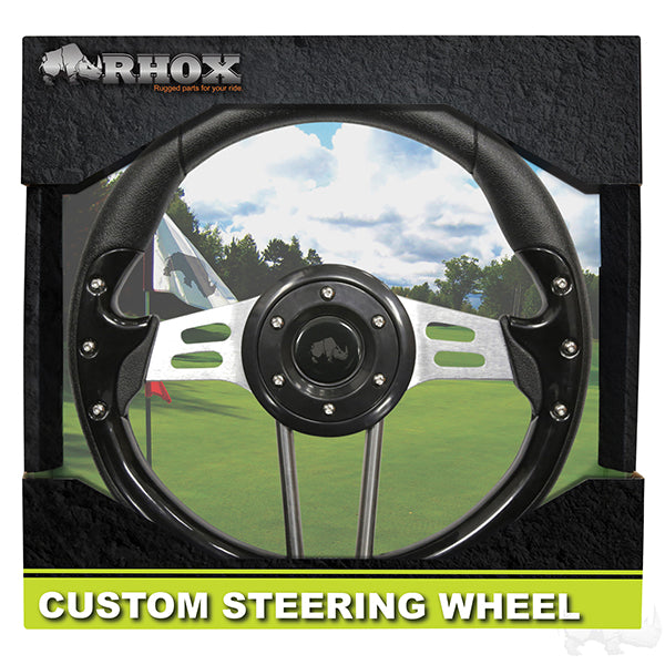 RHOX Steering Wheel, Aviator 4 Black Grip/Brushed Aluminum Spokes 13" Diameter