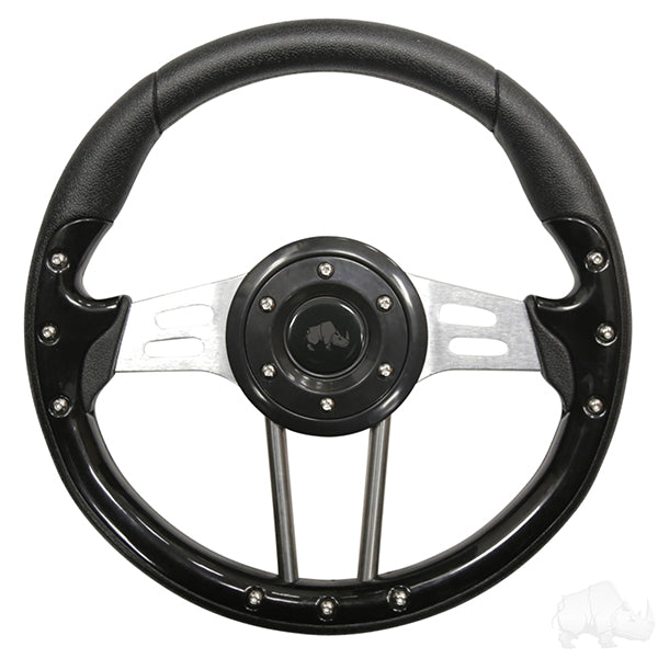 RHOX Steering Wheel, Aviator 4 Black Grip/Brushed Aluminum Spokes 13" Diameter